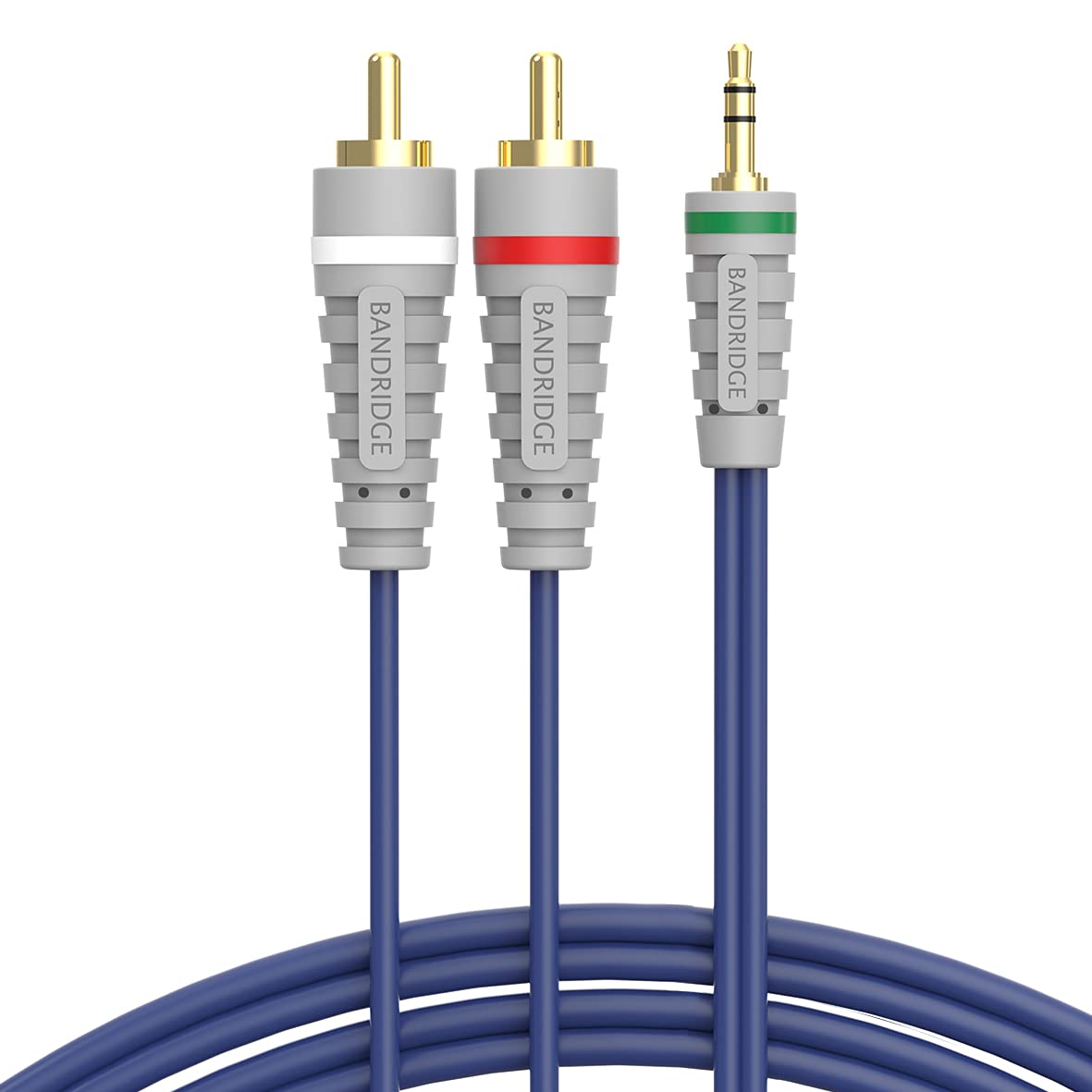 BANDRIDGE 3.5mm male to 2xRCA Y Splitter Stereo Audio Cable, With PVC Jacket & Gold Plated Connectors, Compatible with Amplifiers, Soundbar, Smartphones, Speakers and more (2 Meter) 1