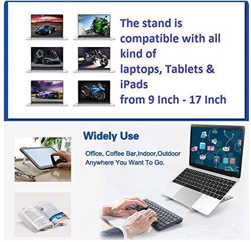 Midkart Aluminum Alloy Heat Dissipation Laptop Stand Compatible with All Laptops MacBook iPad Tablet (9-17 Inch) Ergonomic with 6 Angle Height Adjustment and Foldable Design, Silver 6