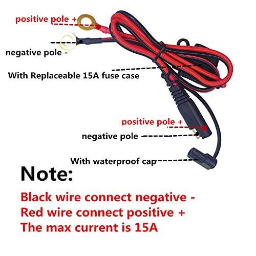 O Ring Terminal Cable - 2FT SAE Connector, Sae Plug to Battery Charger Cord, Solar Panel Cord Ring Terminal Harness Extension Adapter 12V 24V 2 Pin Quick Connect and Disconnect 10A (1 Pack) 3