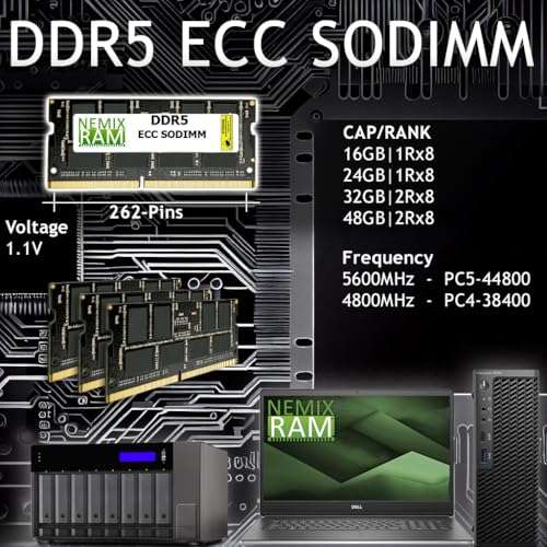 NEMIX RAM 32GB (1X32GB) DDR5 5600MHZ PC5-44800 2Rx8 1.1V CL46 262-PIN ECC Unbuffered SODIMM Memory Compatible with Samsung M426R4GA3DB0-CWM 2