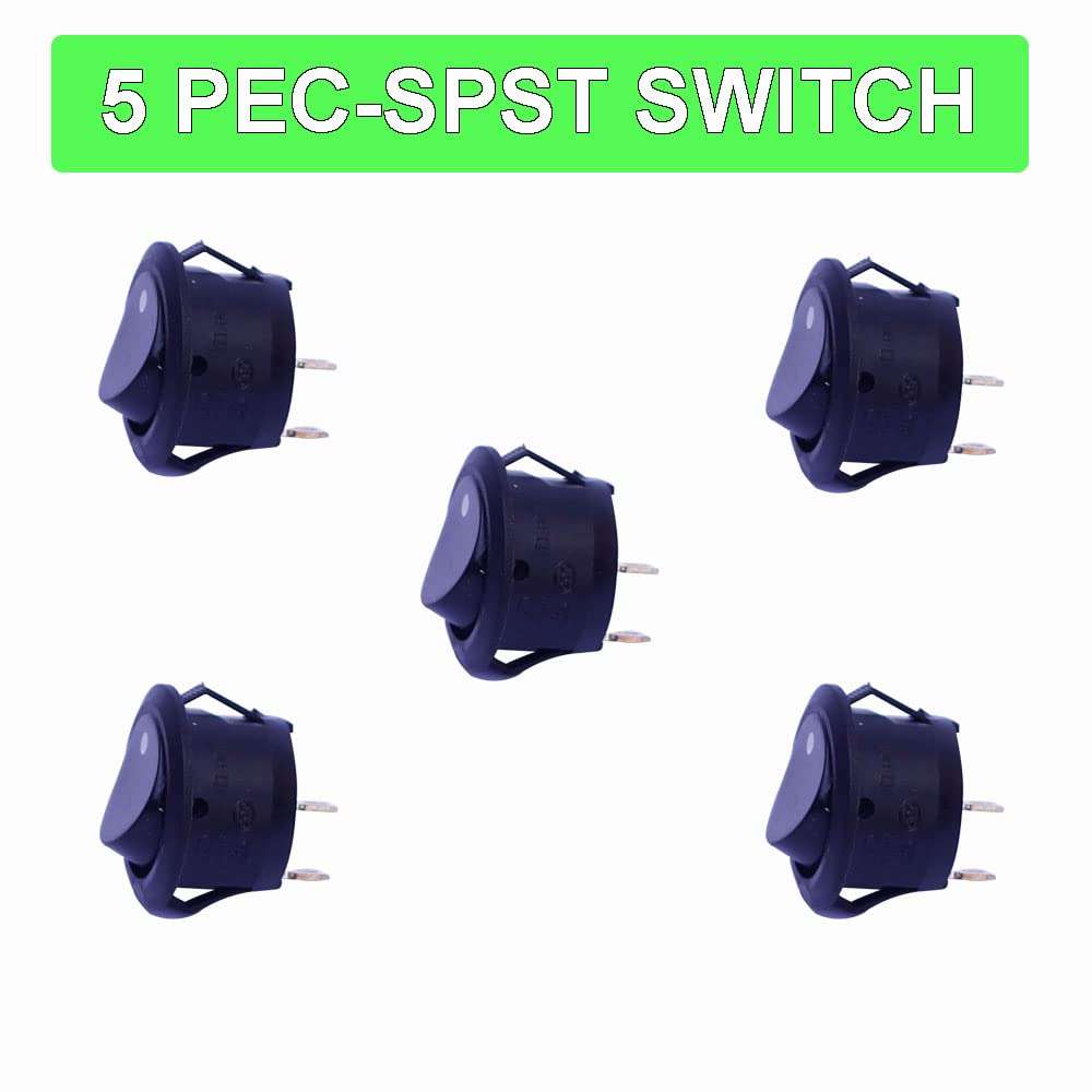 iEI 5Pcs Brass Spst Round Toggle Rocker Switch On Off 16A 12v 24v Dc 250v Ac 2Pin Black Plastic Body 3