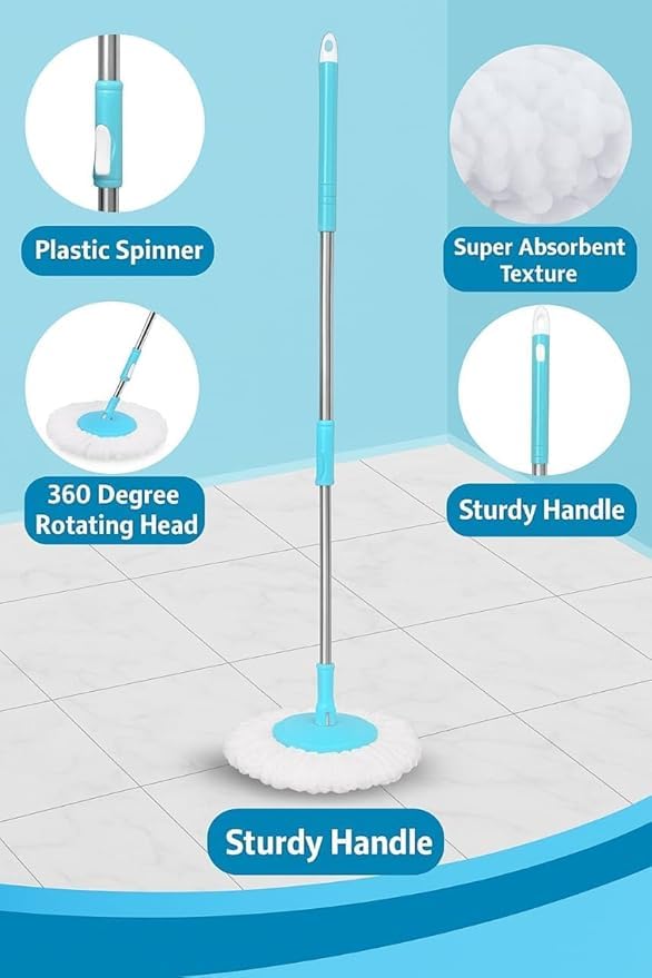 Generic Spin Mop with Microfiber Refill, Blue, 360-Degree Rotating Head, 107cm Extendable Steel Handle, Multi-Surface Floor Cleaning, Non-Slip Grip 3