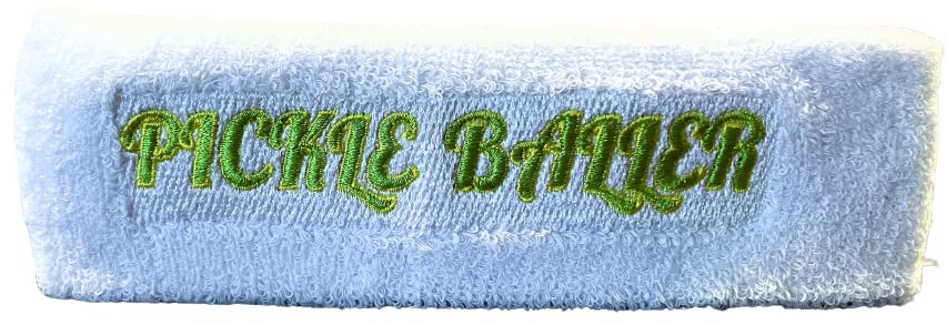 Pickleball Sweatband Set Headband Wristbands Gift Equipment Tennis Fun Dink Baller (White) 5
