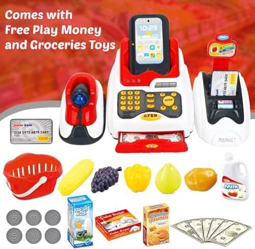 Famous Quality Toy Cash Register for Kids with Checkout Scanner, and Food Shopping Play Money and Food Shopping Play Set (Pack of 1 Set) 4