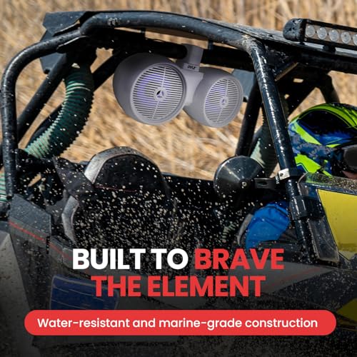 Pyle Dual Waterproof Off-Road Speakers - 8" 300W 2-Way Marine Wakeboard Tower Sound System w/LED Light, Full Range Outdoor Stereo Speaker for Car, ATV, UTV, Jeep, Boat, Includes Brackets (White) 3