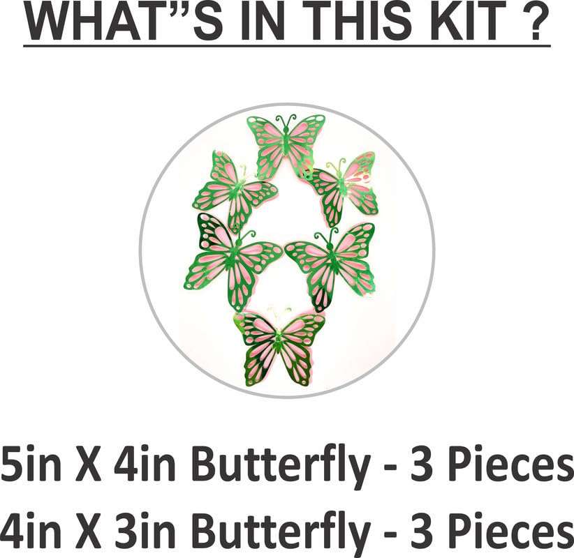 Untumble Butterfly Stickers for Balloon Decoration | Pink & Green Butterfly 3D Stickers for Wall Decoration | Decorative Butterfly Stickers | Butterfly Stickers for Birthday Decoration | Pack of 6 3