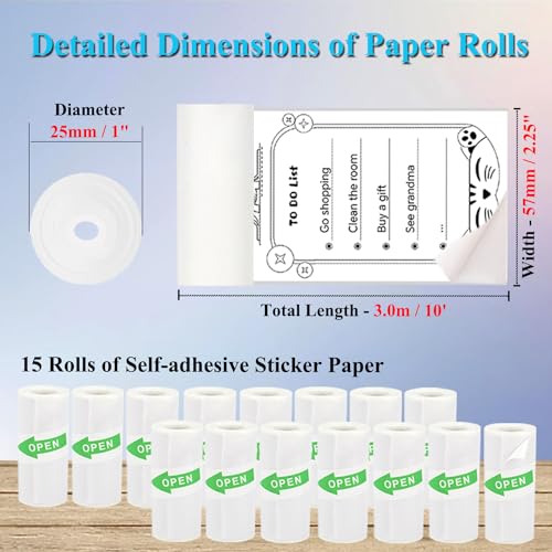 Vicbear 15 Rolls Mini Sticker Paper, Thermal Sticker Paper for Sticker Maker, Self-Adhesive Sticker Printer Paper, 57 x 25 mm, Compatible with Most Receipt Printers 6
