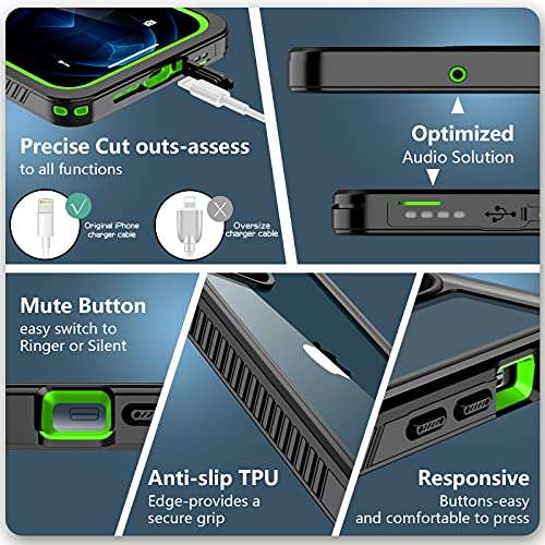 SPIDERCASE Designed for iPhone 12 Pro Max Case, Waterproof Built-in Screen Protector, Shockproof Full Body Cover Rugged Case for iPhone 12 Pro Max 6.7” 2020 Released (Green/Clear) 5