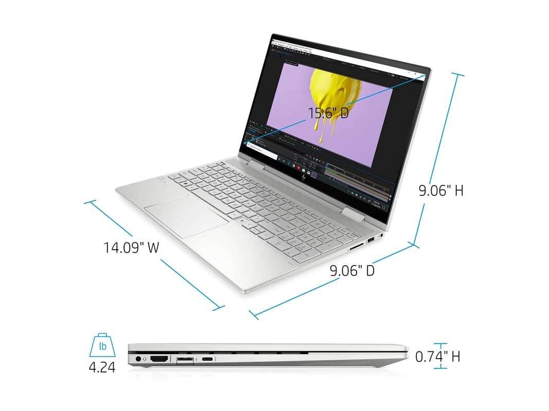 2022 HP Envy x360 2-in-1 15.6" FHD Touchscreen Laptop, Intel Core i5-1135G7, 64GB RAM, 2TB PCIe SSD, Full-Size Keyboard, Iris Xe Graphics, HD Webcam, Win 10, Silver, 32GB Snow Bell USB Card 3