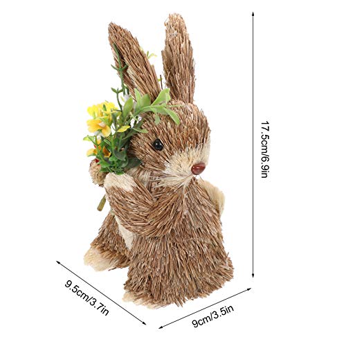 NUOBESTY Standing Bunny Figurine Straw Woven Easter Rabbit Holding Flower Doll Desktop Artificial Animal Model Sculpture Statue for Easter Day Garden Desktop Ornament 6