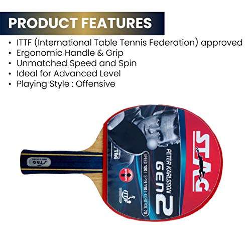 STAG Advanced ITTF Approved Rubber Peter Karlsson Gen II Table Tennis Racquet, Multicolour, 172 grams 2