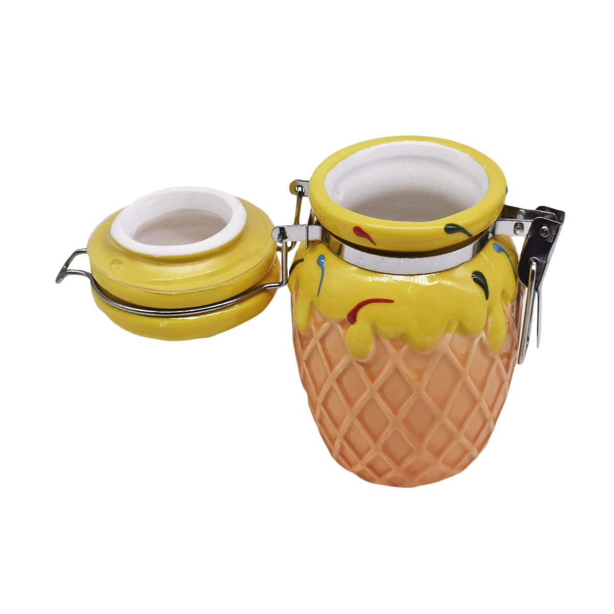 Kookee Ceramic Airtight Mini Canister Jar and Container for Kitchen Food Storage, Used to Store Candy, Salt, Pepper, Coffee, Tea, Sugar (Pack of 1) (150ml) (8629) 5