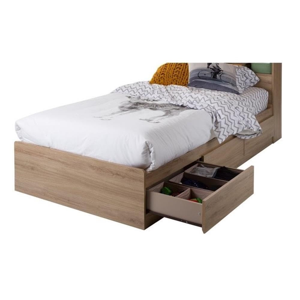 South Shore Fynn Mates Bed with 3 Drawers, Twin, Rustic Oak 4