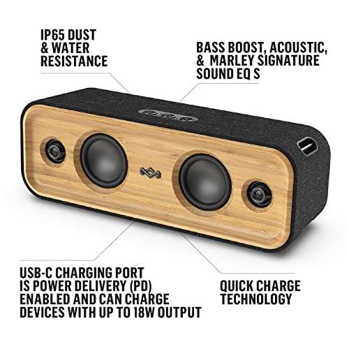House of Marley Get Together 2: Portable Speaker with Wireless Bluetooth Connectivity, 20 Hours of Playtime and Sustainable Materials, IP65 Dust and Water Resistance, Signature Black 4