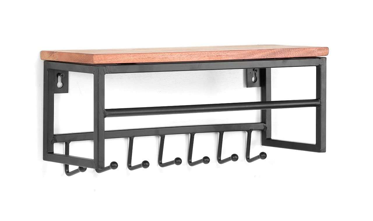 Artzilla Wooden & Metal Wall Mount Shelf Handmade for Kitchen Living Room Bathroom Farmhouse Decor (Design 1) 5