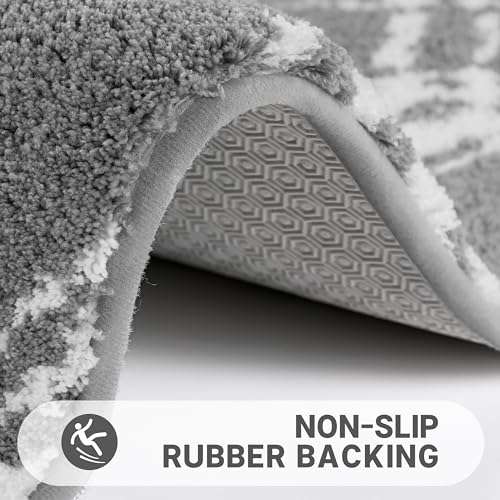 Yimobra Luxury Bathroom Rugs, Soft Thick Plush Bath Mat, Non-Slip,Water Absorbent, Machine Washable, Shaggy Microfiber Runner Bath Shower Matts, Floor Carpet for Bathtub, 47x24 Inch, Grey 4
