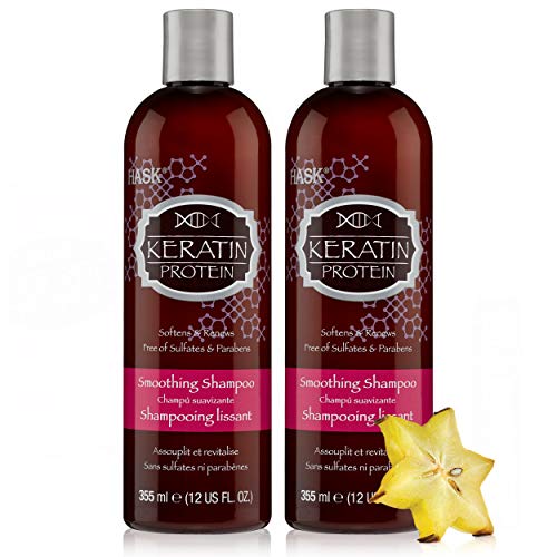 HASK Keratin Smooth Shampoo 355ml (Pack of 2) | Reduces Frizz, Adds Shine to Damaged Hair | Sulfate & Paraben Free