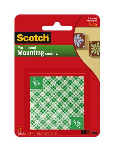 Scotch Mounting, Fastening & Surface Protection, White, Scotch Indoor Mounting x 1/2-inch, 96-Squares (111-SML), 1/2"x05" 1