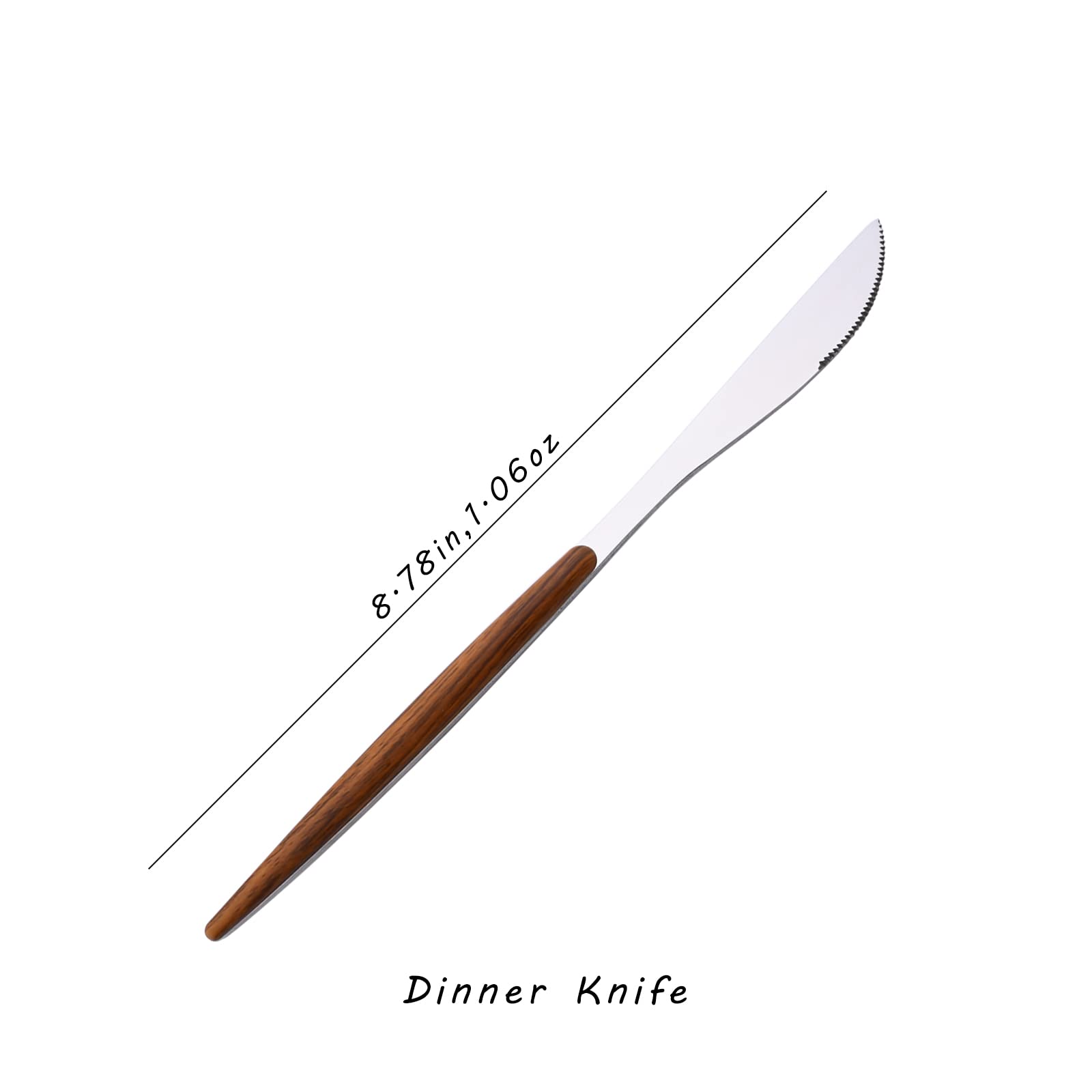 Uniturcky 6 PCS Silver Steak Knife With Wooden Effect Handle, Stainless Steel Dinner Knife Set for 6, Mirror Polished Table Knives Set for Home Hotel Restaurant, Easy To Clean 3