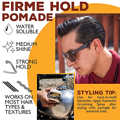 Suavecito Pomade Firme (Strong) Hold 4 oz, 3 Pack - Strong Hold Hair Pomade For Men - Medium Shine Water Based Wax Like Flake Free Hair Gel - Easy To Wash Out - All Day Hold For All Hair Styles 4