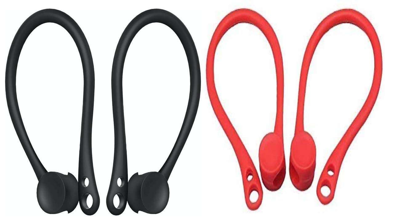 MXVOLT Earhooks Compatible with AirPods 2 AirPods 1 Anti-Lost Secure Earhook Holder Ear Attachment Loops Earbud Sports Earhook Hooks Pack of Two (Black and Red) 1