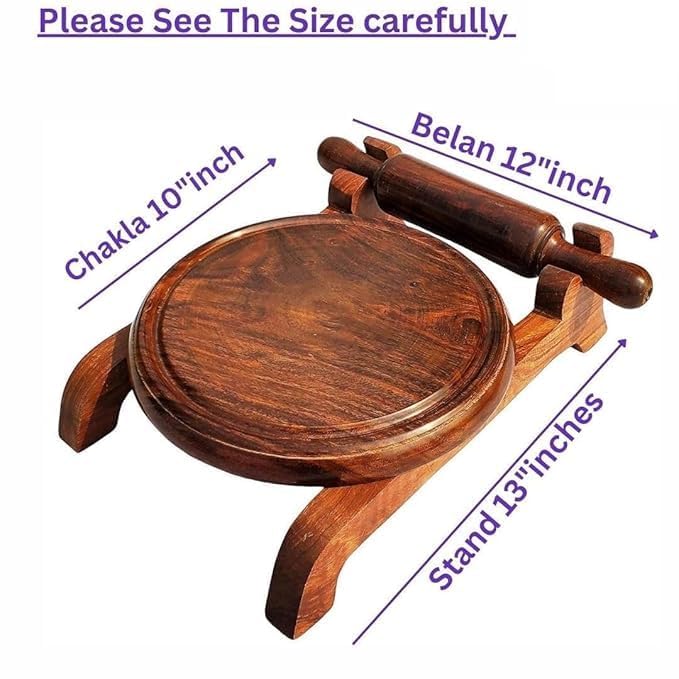 Aangan Kraft Handicrafts Premium Wooden Chakla Belan Set with Stand | Durable, Handcrafted Rolling Board and Pin for Perfect Rotis & Chapatis | Traditional Kitchen Tool Set for Easy Cooking 4