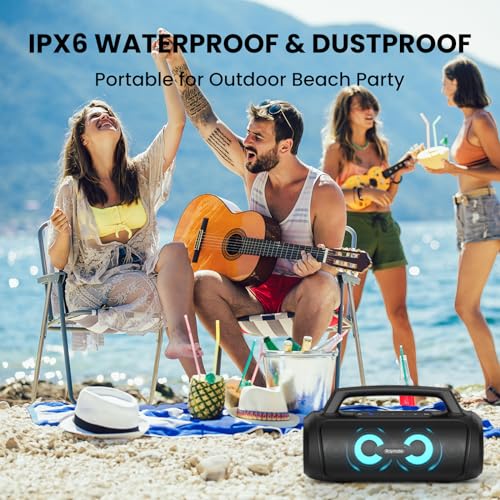 Raymate Bluetooth Speakers, Portable Wireless Speaker with 120W Stereo Sound, M8 Pro Waterproof Outdoor Speaker with LED Light, Bluetooth 5.3, Portable Speaker for Outdoor Party Beach Camping 5