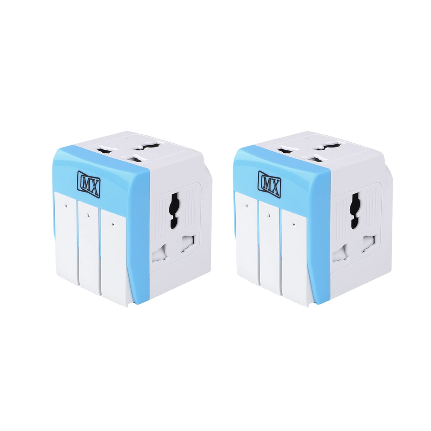 MX 3-in-1 Universal Travel Adapter Multi-Plug with Individual Switch and LED Indicator 3 pin 5 Amps - 250 Volts for Home and Official use, Blue(Pack of 2) 1