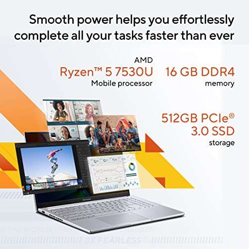 ASUS Vivobook 15 OLED (2023), AMD Ryzen 5 7530U, Thin and Light Laptop, 15.6" (39.62 cms) FHD OLED, (16GB RAM /512GB SSD/Windows 11/Office 2021/Backlit KB/Fingerprint/Silver/1.7 kg), M1505YA-LK542WS 2