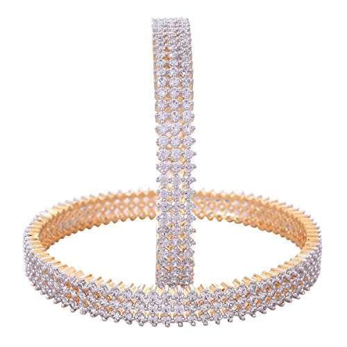 Ratnavali Jewels American Diamond Studded Gold Plated Traditional White CZ/Diamond Bangles for Women/Girls-2.6 1
