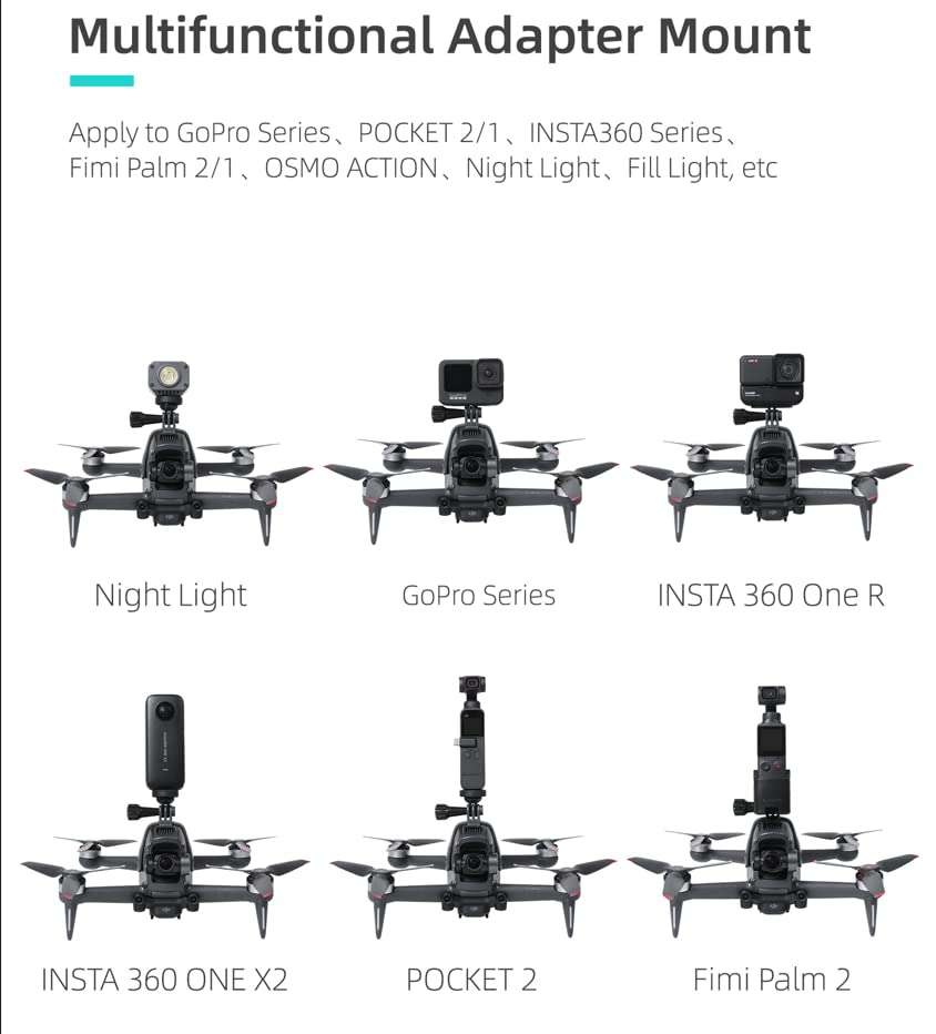BTG DJI FPV Drone Action Camera Mount Holder for DJI Action 5 4 3 2/Pocket 3 2 /GoPro Series/Fimi Palm 2 / Insta360 X3 Go 3S ONE X2 R/Night Light/Fill Light Sport Camera Mount Extensions 4