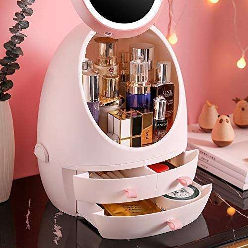 The gaaza Store Makeup Mirror Organizer with Light LED Portable Adjustable Dressing Table Desktop Finishing Box Jewelry and Cosmetic Storage Display Case for Bathroom Dresser 2