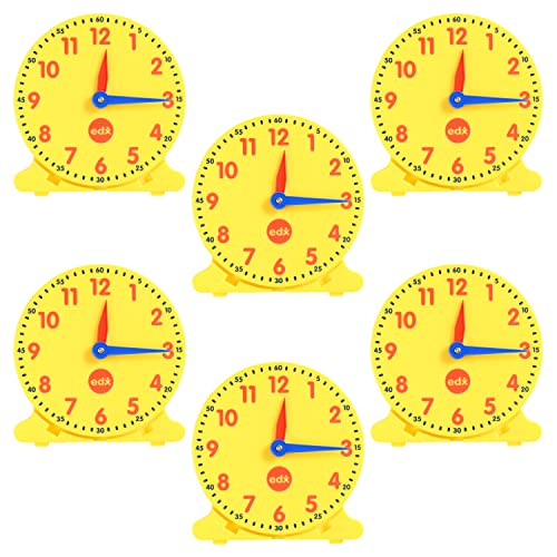 edxeducation Student Clocks | Set of 6 | Clocks for Kids Learning to Tell Time | Analog-Style with Movable Hands | Teach Children Minute and Hour Relationships
