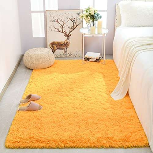 Kismat Carpet Handmade 2 Inch Pile Height Super Soft Touch Export Quality Plain Shag Rectangular Carpets For Home Size 6 X 8 Feet Color Yellow 2
