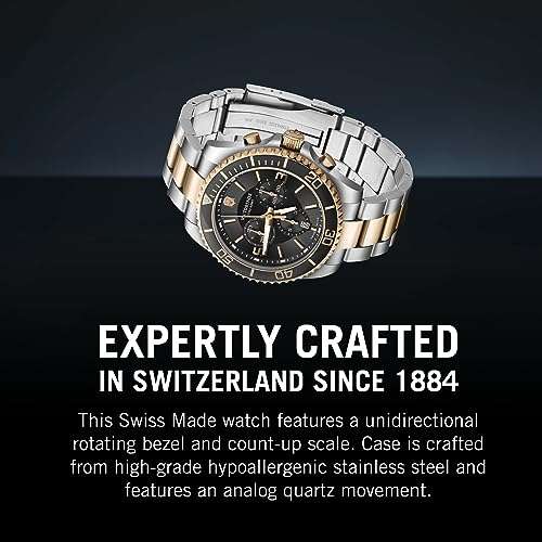 Victorinox Maverick Chronograph Watch - Premium Swiss Watch for Men - Stainless Steel Analog Wristwatch - Great Gift for Birthday, Holiday & More - Two-Tone Dial, Two-Tone Stainless Steel Bracelet 6