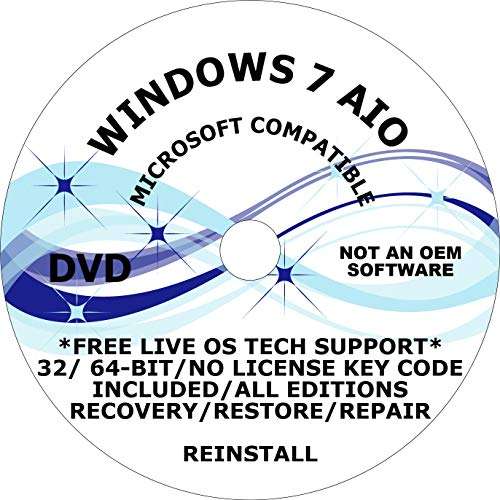 WINDOWS 7 All Editions Included LATEST UPDATES DVD 32/64-BIT *FREE LIVE OS TECH SUPPORT* RECOVERY FIX REINSTALL RESTORE REPAIR REBOOT RECOVERY INSTALL COMPATIBLE WITH MICROSOFT WINDOWS 1
