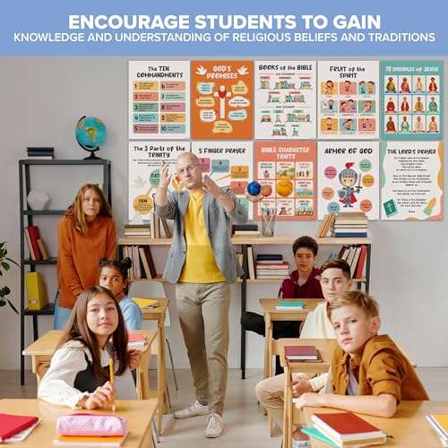 Decorably 15 Boho Christian Posters for Classroom, 11x14in Matte-Laminated Inspirational Boho Bible Posters for Classroom, School Hallways, Bulletin Boards, Home Study Room 6