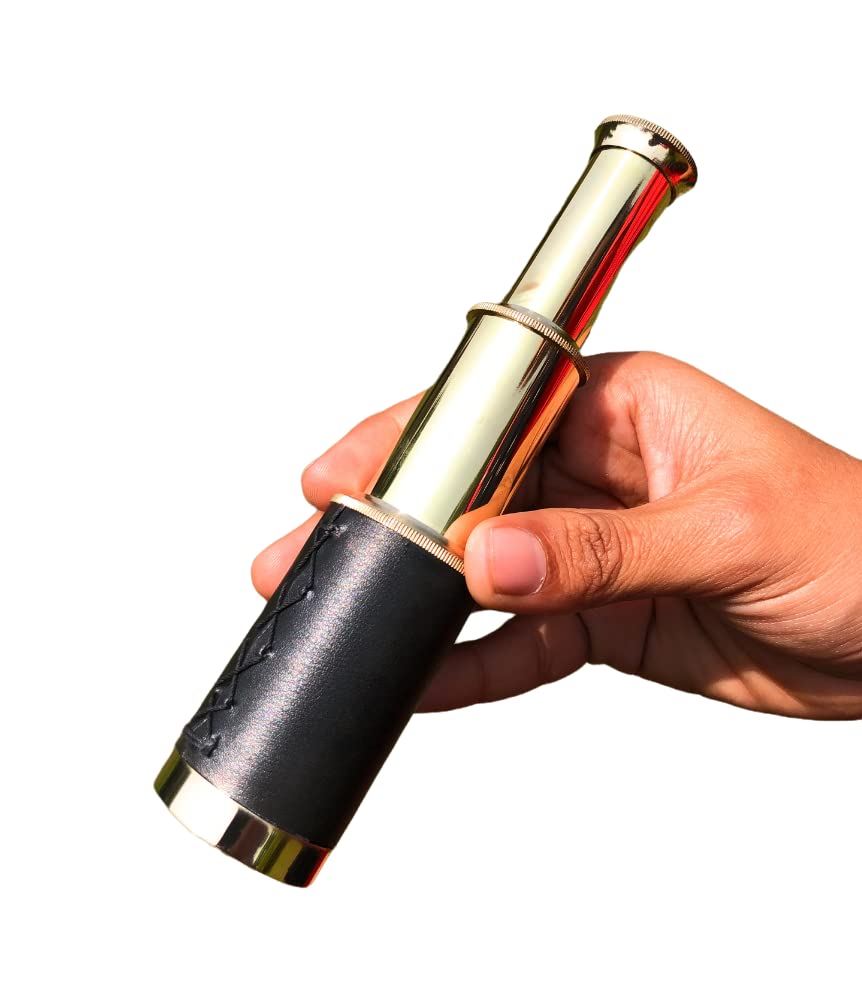 NauticalMart 6" Handheld Brass Telescope with Wooden Box - Pirate Navigation