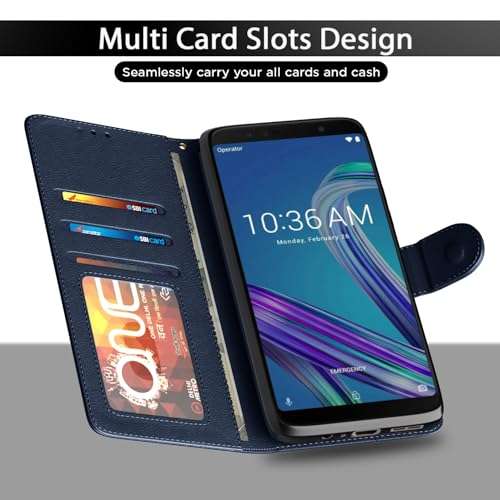 Pikkme Asus Zenfone Max Pro M1 Flip Cover Leather Finish | Inside TPU with Card Pockets | Wallet Stand and Shock Proof | Complete Protection Flip Case (Blue) 5