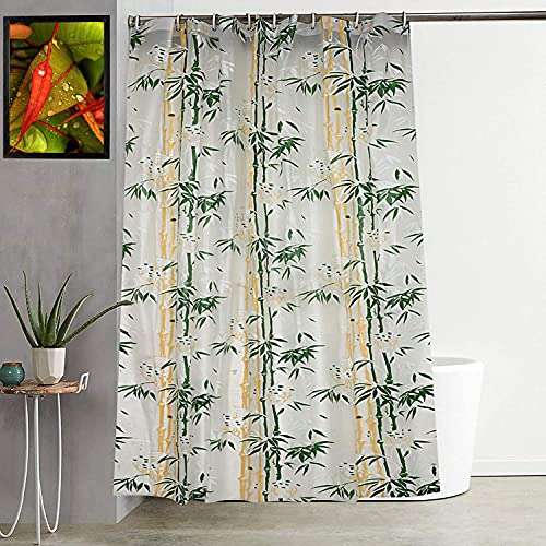 Nicasa Bamboo Design PVC Shower Curtain with 8 Hooks 9ft (54"x84", Green) 1