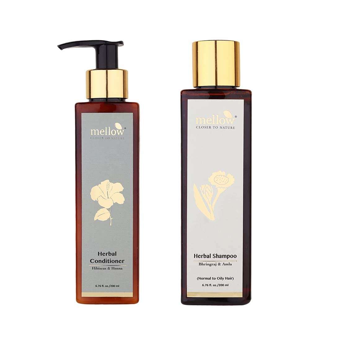 Mellow Bhringraj Shampoo and Hibiscus Conditioner (200ml each) for strong, smooth & shiny hair | helps in reducing hair fall | For all hair types | No Toxic Chemicals 1
