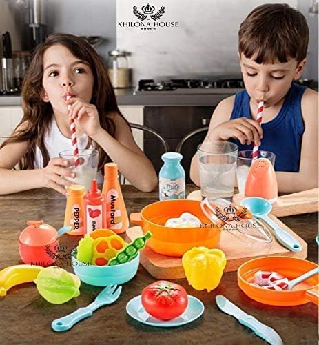 MIVEAS CARE Girl's Plastic Little Chef Kitchen Set Toys with Realistic Lights & Sounds & Kitchen Accessories (3 Year Old, 42 Pieces) 5