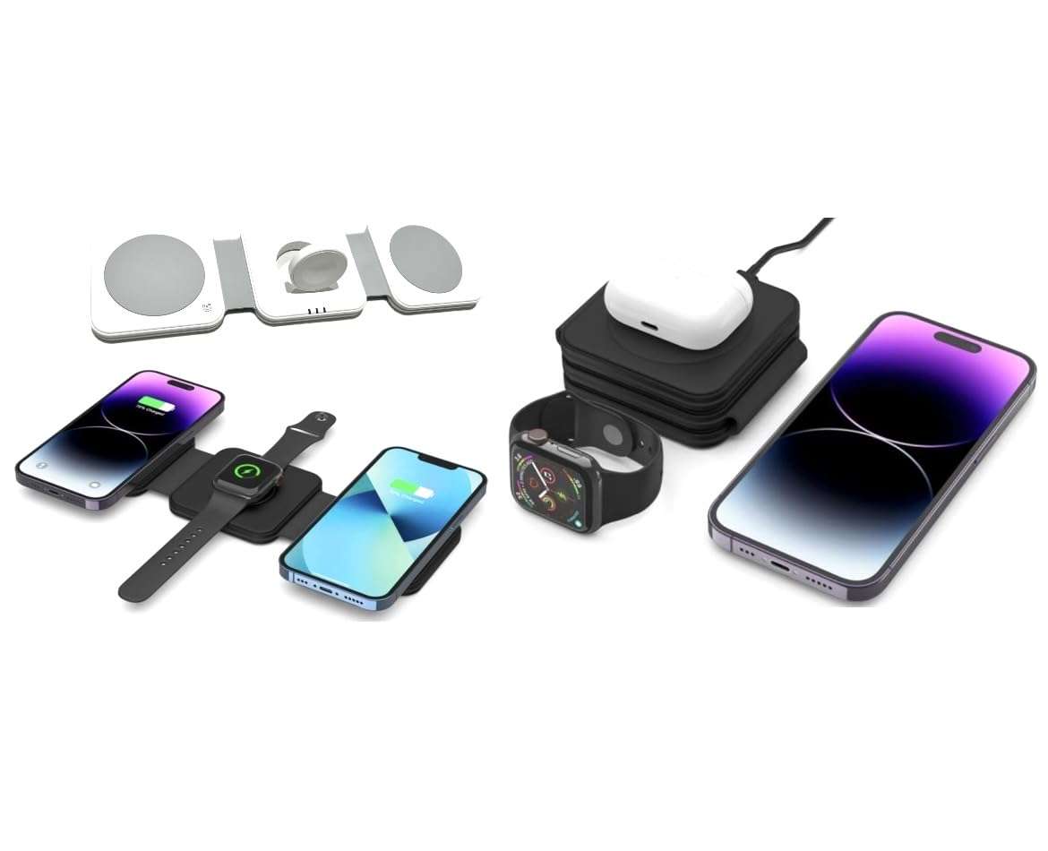 EDS M16 3 in 1 Phone Wireless Charger for iPhone,Magnetic Foldable 3 in 1 Charging Station,Travel Charger for Multple Devices for iPhone 15/14/13/12 Series AirPods Pro, iWatch (Black) 1
