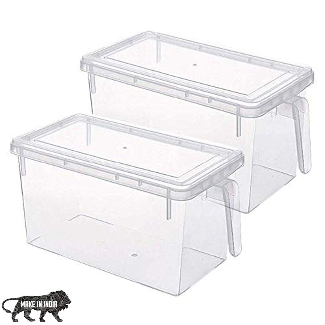 Smetchkart Plastic Fridge Storage Jar with Airtight Lid & Handle - 2000ml, 2 Pc, Transparent 1