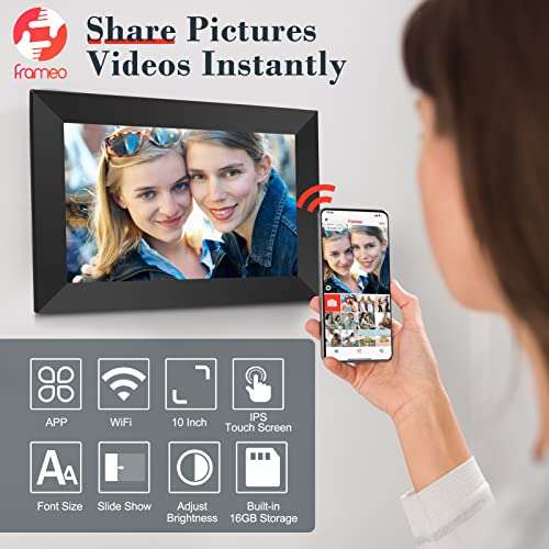 Jimwey Smart WiFi Digital Picture Frame - 10 Inch Frameo Digital Photo Frame with Native 1080P IPS Touch Screen, Built-in 16GB Storage, Auto Rotate, Easy Setup to Share Moment Instantly via Frameo APP 2