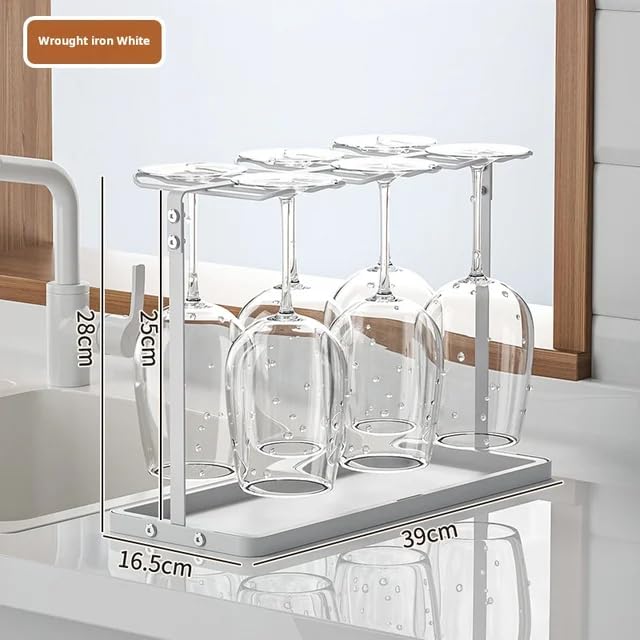 ARHAT ORGANIZERS Wine Glass Holder with Drain Tray | Countertop Stemware Rack with Water Tray | Hanging Wine Glass Stand & Tabletop Organizer | Under Shelf Hanging Storage Rack for Home Bar & Kitchen 6