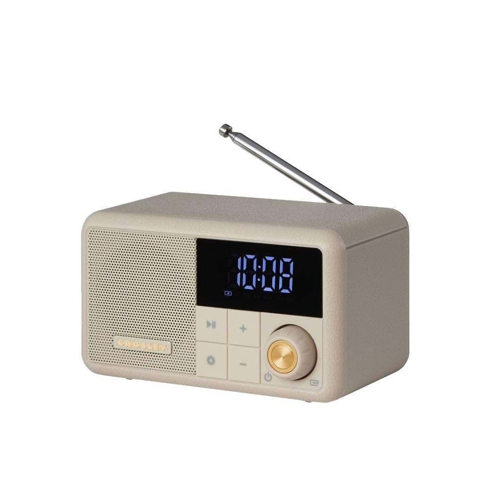 Crosley CR1121A-PB Cooper Retro AM/FM Radio, Portable Bluetooth Speaker with Aux Input and LED Display, Pebble 3
