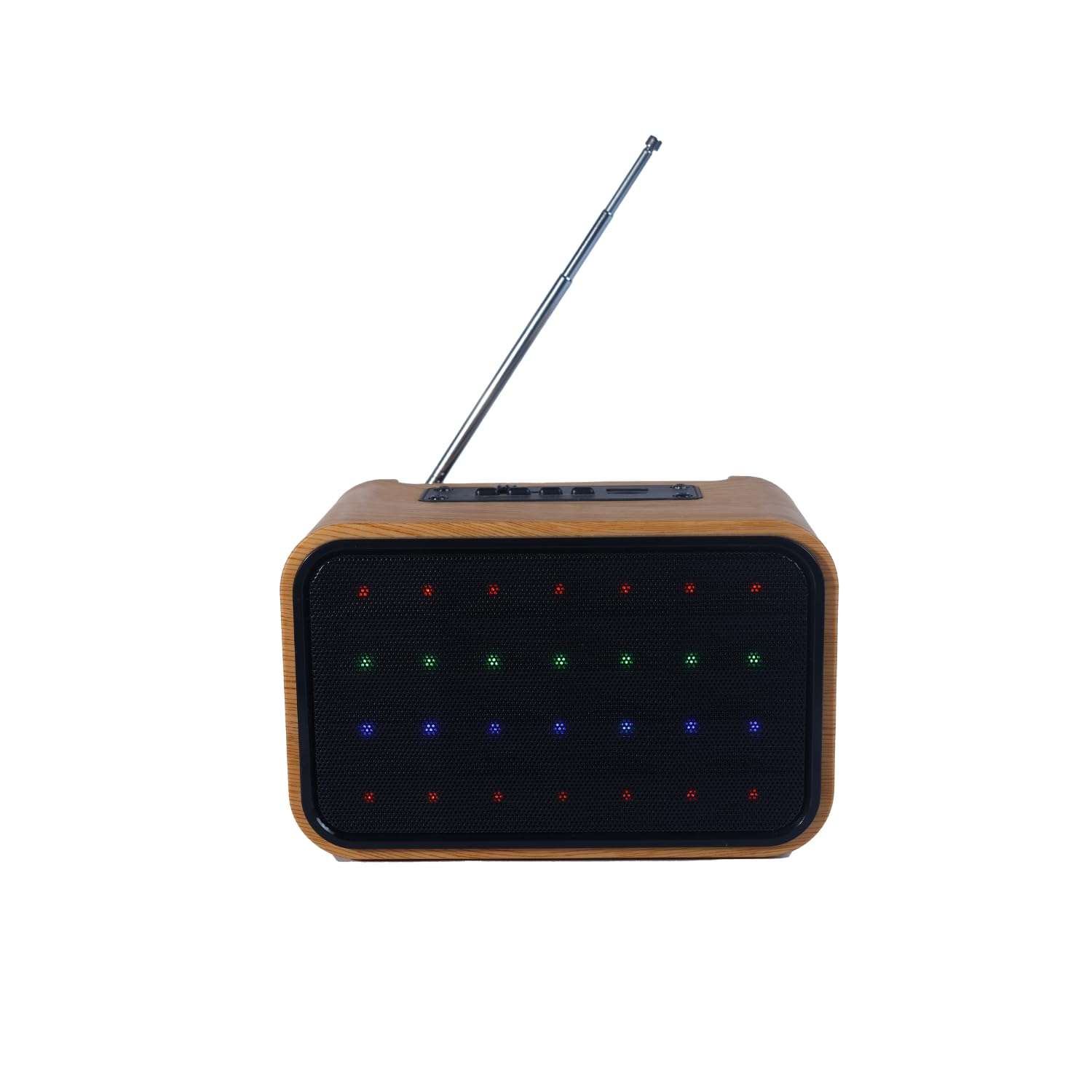 FM & LED Wireless Speaker - Multifunctional Bluetooth, FM Radio, USB, TF, AUX - Portable Audio with Vibrant LED Light - Brown 1