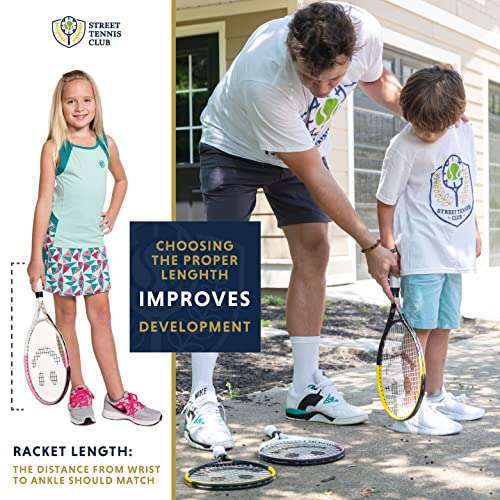 Kids Tennis Racket with Training Videos – 21 Inch Aluminum Youth Tennis Racket, Neoprene Handle – Junior Tennis Racket for Kids Age 5-12 – Childrens Tennis Rackets by Street Tennis Club, Pink/White 3
