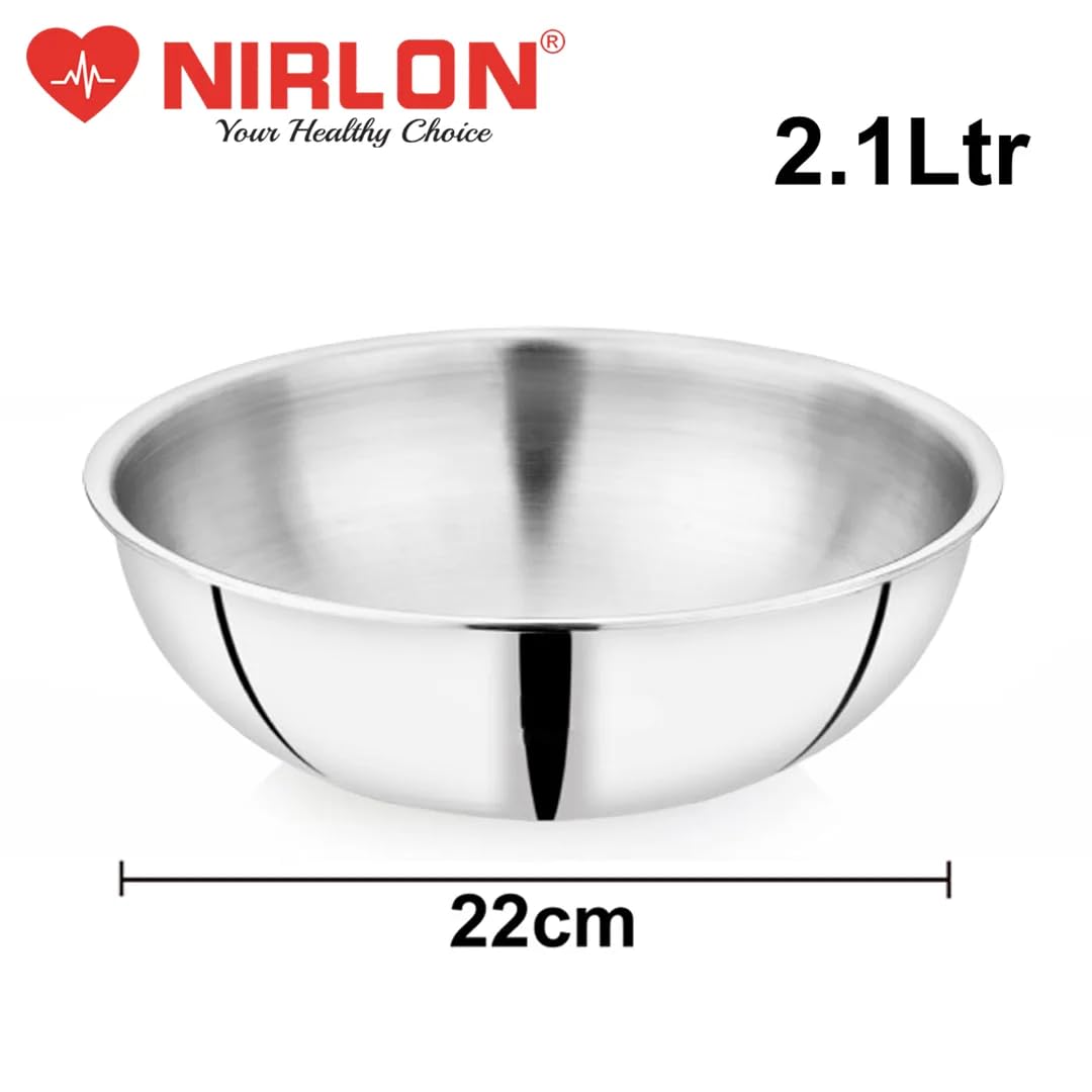 NIRLON Plus Triply Stainless Steel Cookware Combo Set|Kadhai 20cm-1.6Ltr|Tasla 20cm-1.6Ltr|Tasla 22cm-2Ltr|Safe to Use|Metal Spatula Friendly(Induction and Gas Stove Friendly) 5
